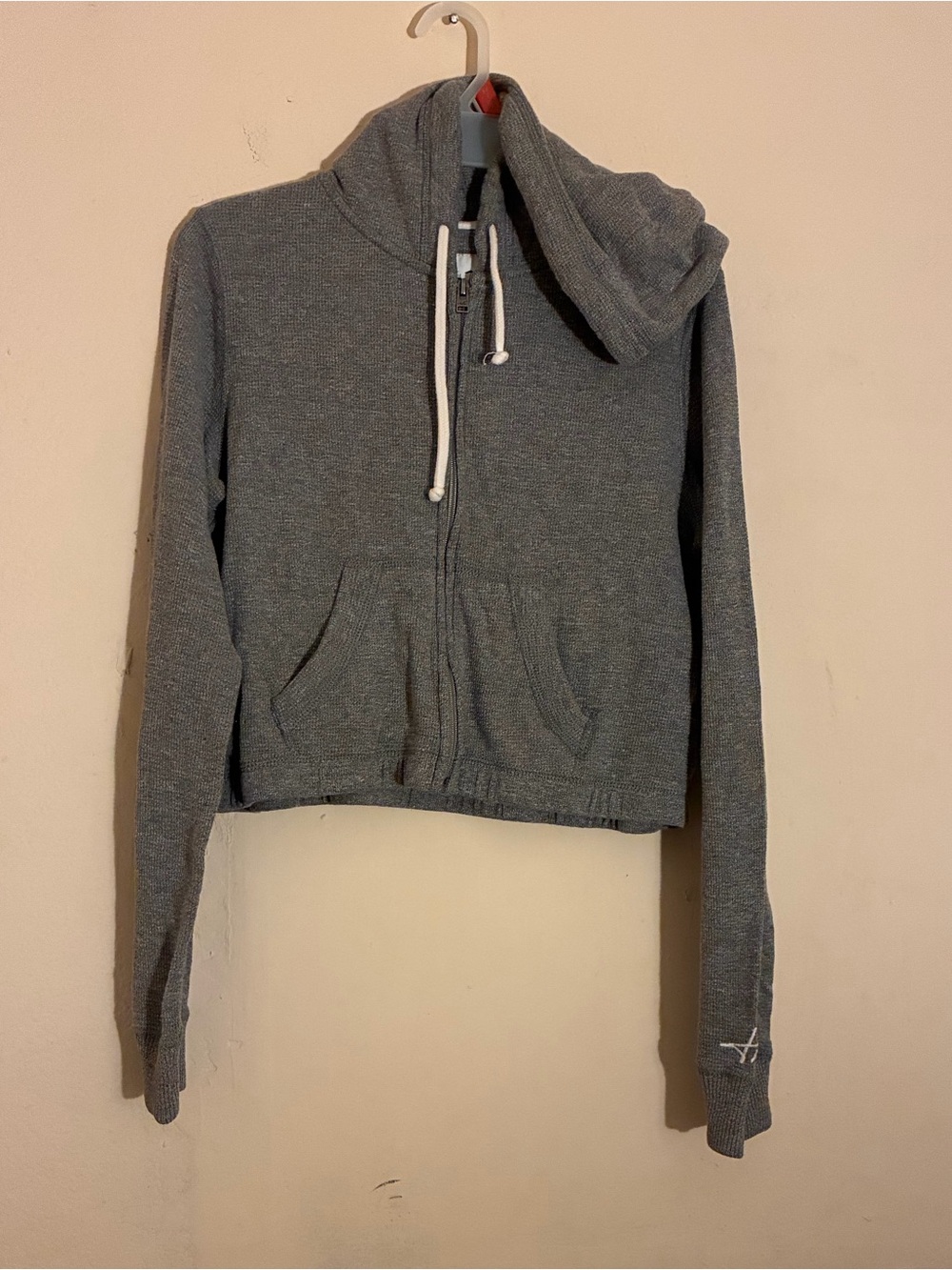 Hollister Heather Gray Cropped Zip Hoodie with Drawstring